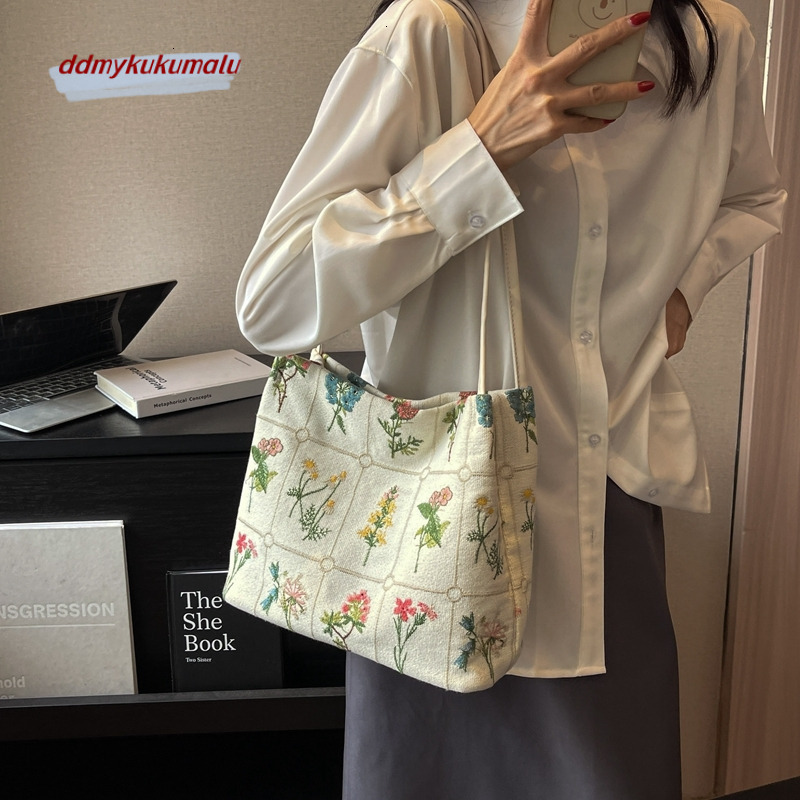 Women Floral Embroidering Designer Shoulder Female Large Capacity Casual Tote Bags for Daily Elegant Sling Handbags 2024 H7.6#24 ddmykukumalu