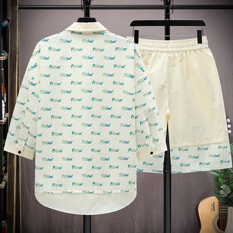 Summer Set Mens Casual Single Breasted Short Sleeve Shirt Shorts Loose Fashion High Quality Handsome Sweatshirt Suit 240919