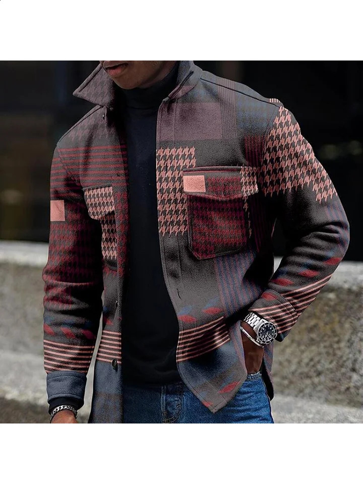 Mens Suit Jacket Navy Plaid Tweed Lapel Collar Long Sleeve Formal Business Jacket Groomman Autumn Winter Casual Coat 240911