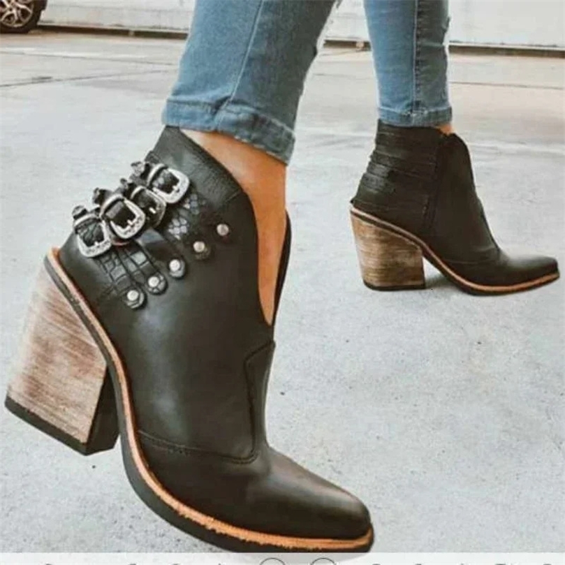 Womens fashion boots waterproof short boots high heels slip on unisex ankle winter boots Plus size 43 Botas Femininas 2024 240919