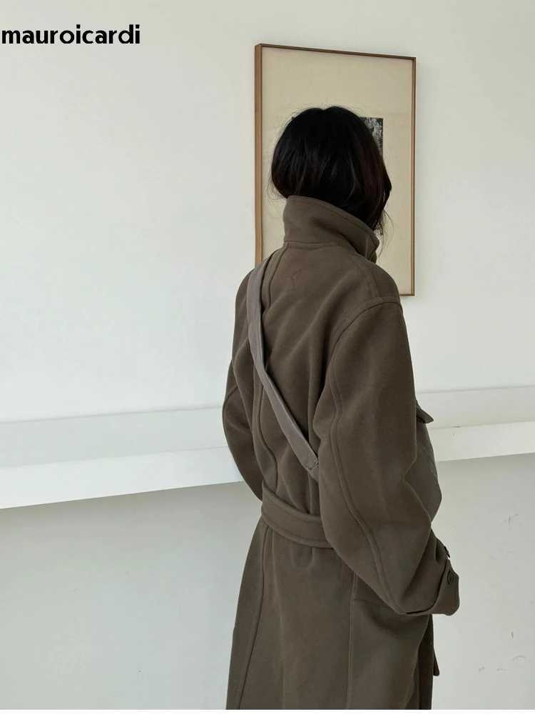 Men's Blends Mauroicardi Autumn And Winter Extra Long Warm Brown Blend Mens Designer Unisex Wool Coat J240830t4eq