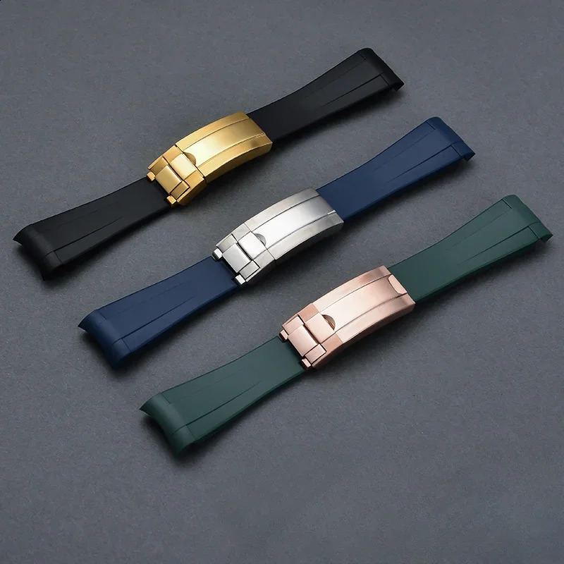 Suitable for Rolex 20 21mm Black Water Ghost Rubber Strap Gmt Submarine Original Solid Stainless Steel Folding Buckle Silicone Watch 240911