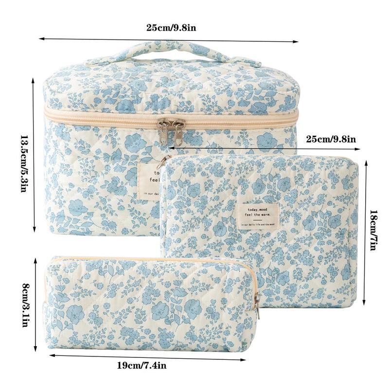 Summer Sizes Large Capacity Quilted Pattern 3 Counts/set Portable Cosmetic Bag Pencil Bat, Zipper Makeup Organizer Pouch for Lipgloss, Spring Versatil