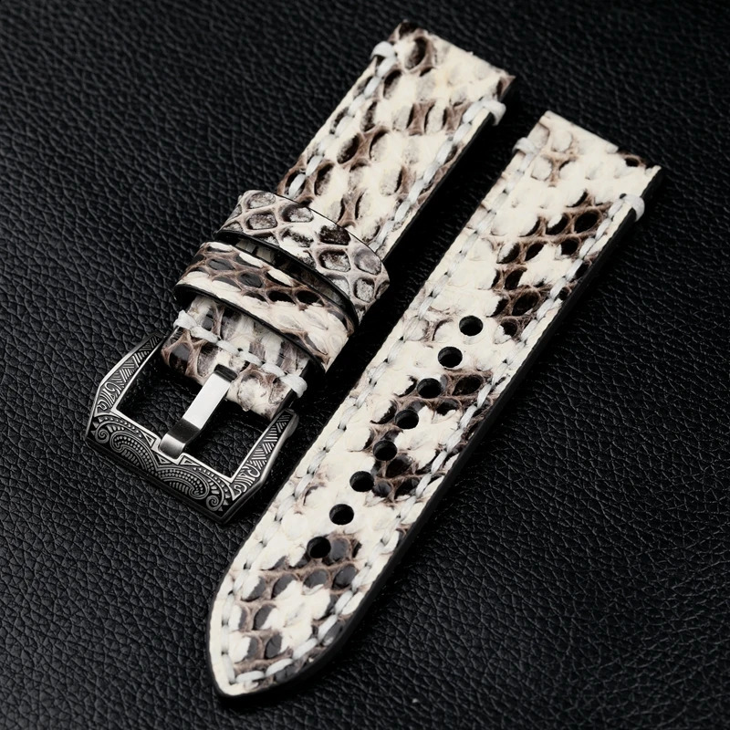 Handmade snake skin carved buckle watch strap 20 22 24 26MM black gray leather strap thick material mens military watch strap 240919