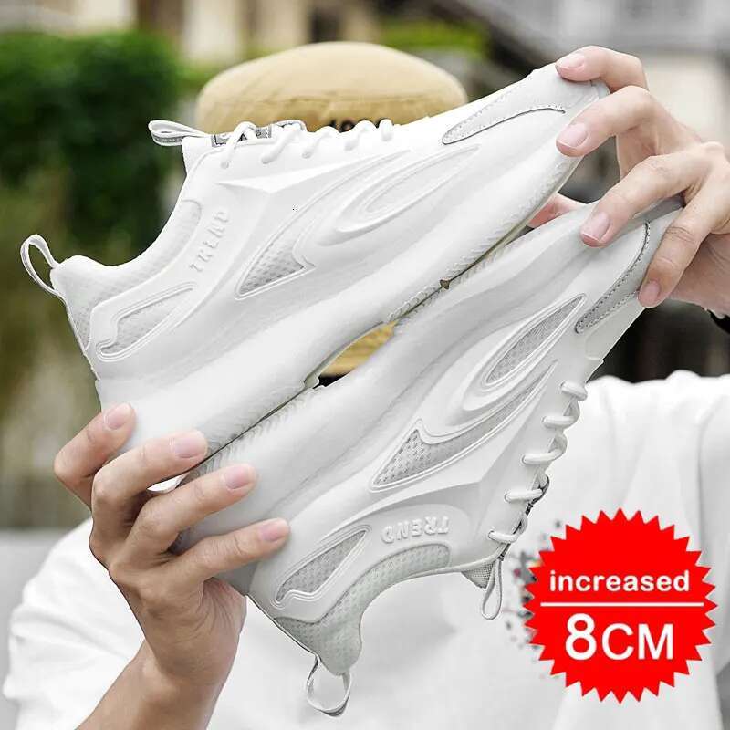 men casual sneakers elevator breathable mesh heightening shoes for Man 8cm 6cm hidden heels height increased