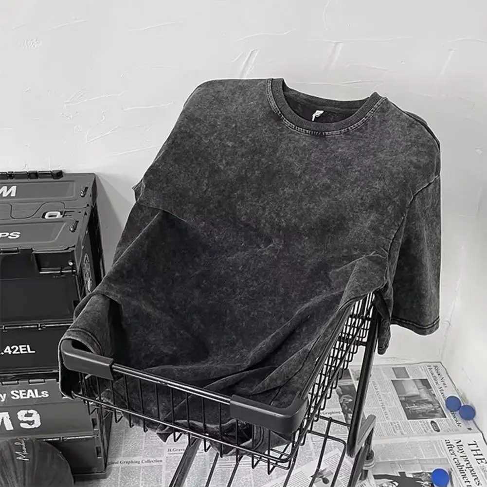 Design Batik Acid Washed T-shirts Men Short Sleeve Tees Streetwear Summer Man Oversized Tshirt Heavy Fabric Cotton Tops Z240919