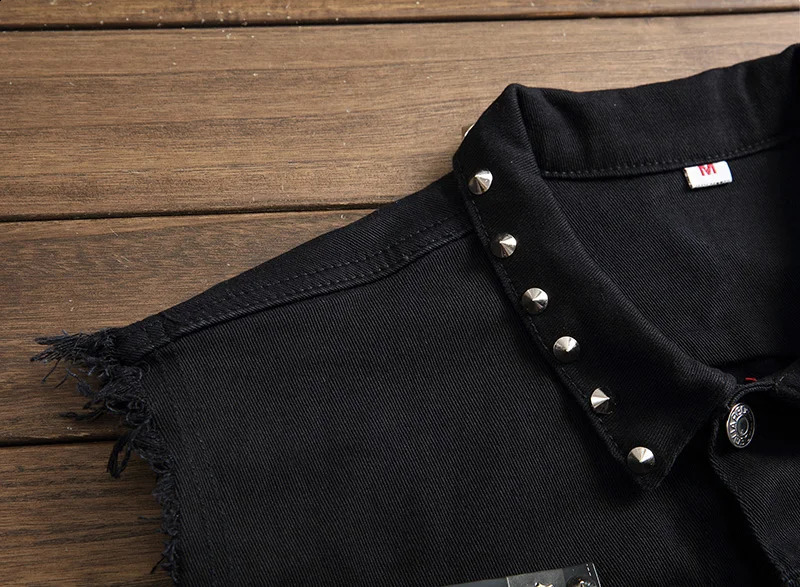 Idopy Fashion Mens Rivet Denim Vest Punk Party Studded Slim Fit Jean Jacket Male Sleeveless Waistcoat For Men Plus Size 240919