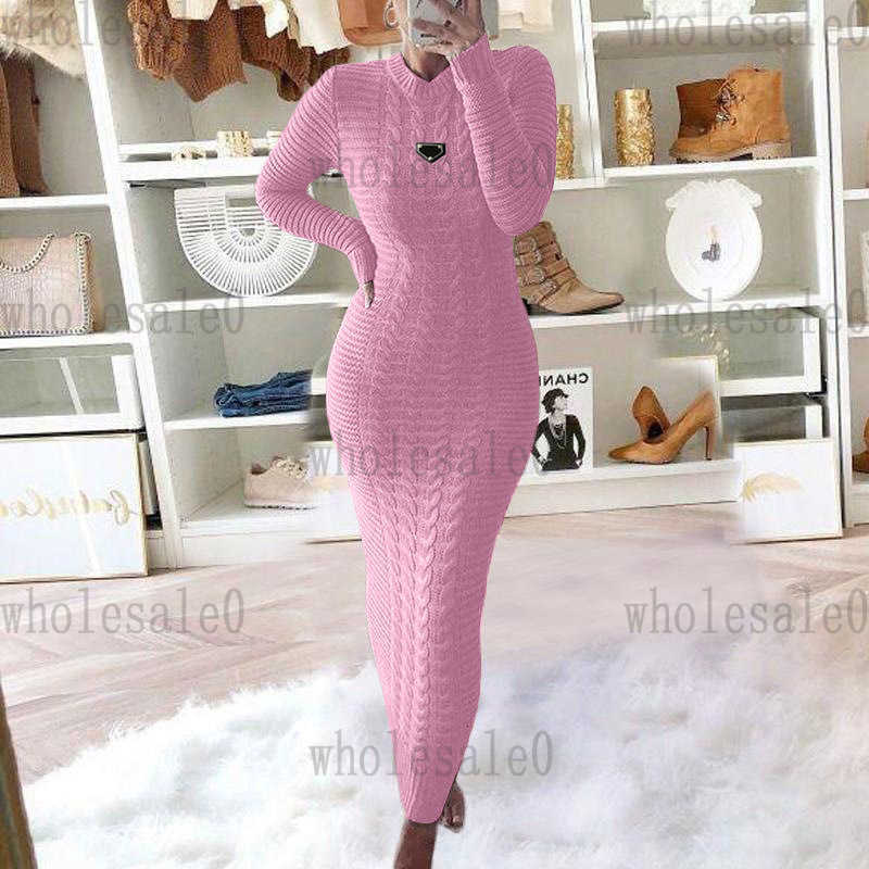 S-3XL Women's dress designer Autumn-winter fashion twist knit long-sleeved dress Slim casual knit sweater dress 15 colors