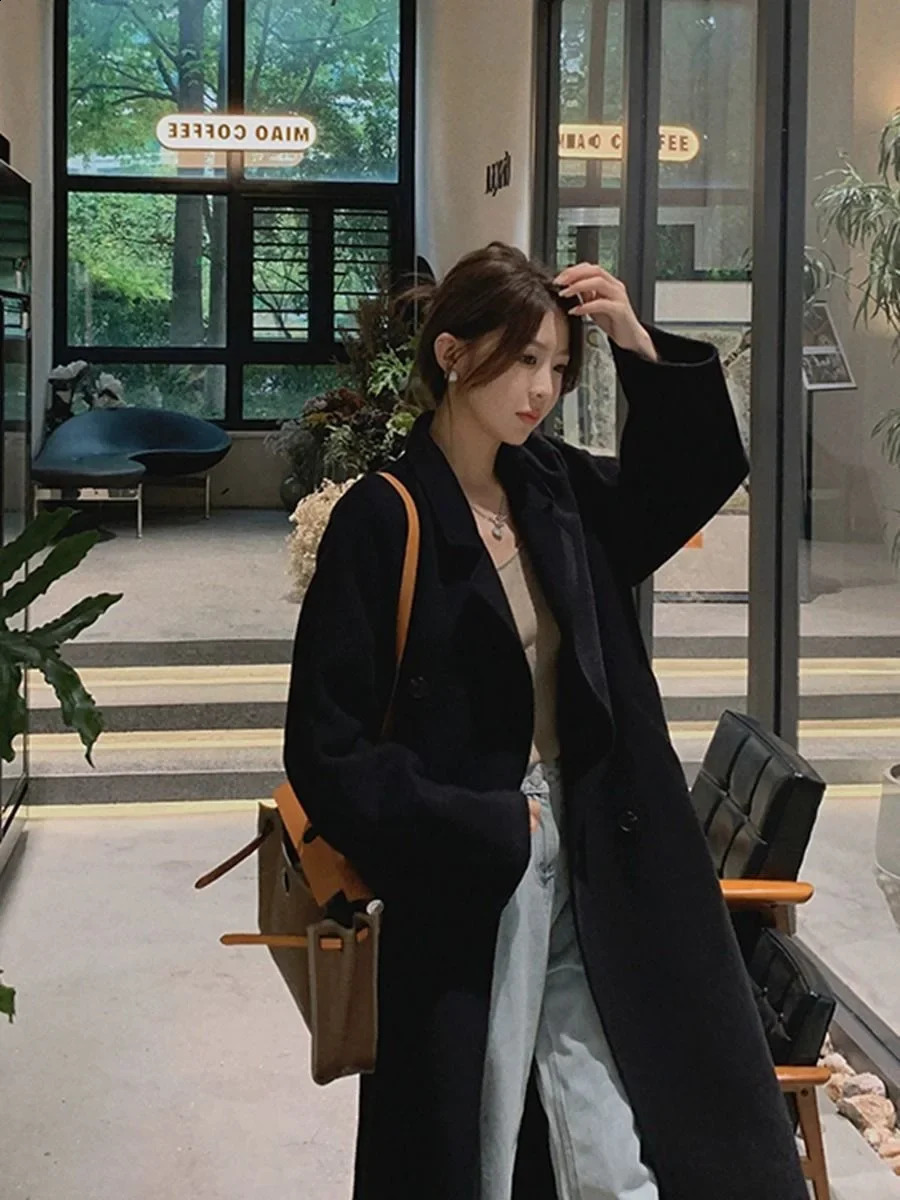 Fashionable loose wheat colored wool womens jacket autumnwinter coat Korean fashion long sleeved 240918