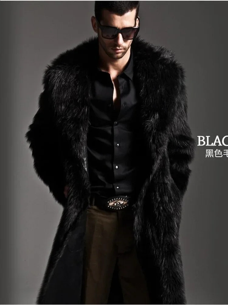 Autumn and Winter Mens Faux Fur Large Lapel Fur Long Mens Faux Fur Jacket fashion thicken Mens Overcoat Mens Clothing 240911
