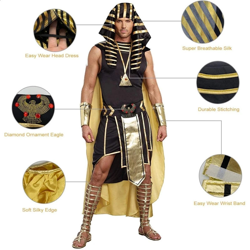 Mens Egyptian Pharaoh Costume Set 7 Pcs King of Egypt King Tut Cosplay Sets Halloween Cosplay Outfits 240919