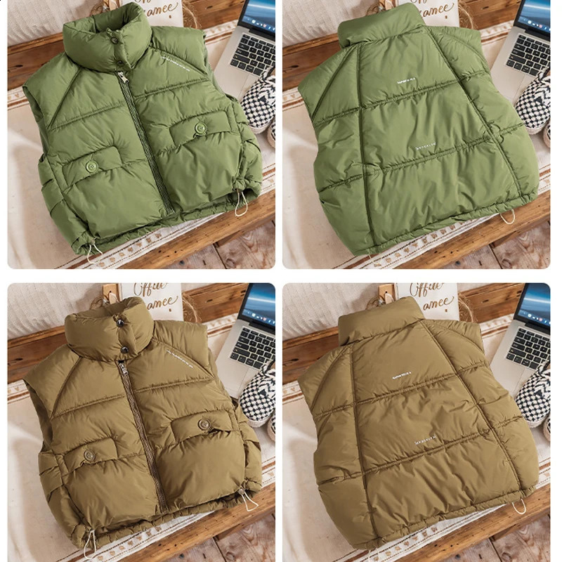 Children vest winter thickening warm boy and girl Korean version fashion Joker down sleeveless jacket 3-9 year old Kids clothing 240913