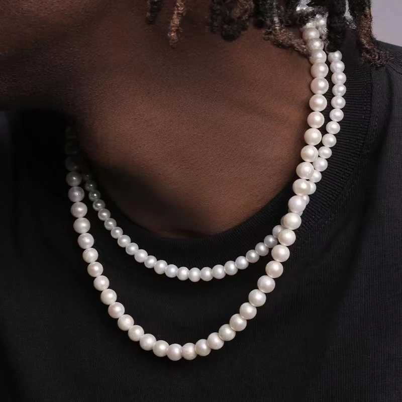 Rock Imitation Pearl Necklace For Men Hip Hop Pearl Bead Chain Men Necklace Women Choker Fashion Party Jewelry GiftX240919