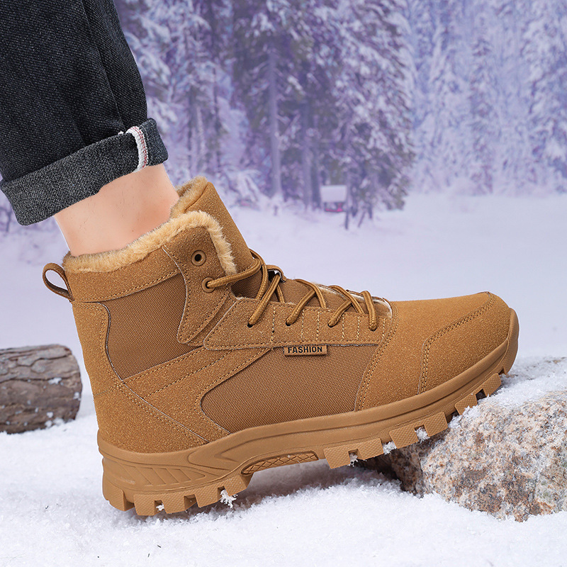 Winter Warm Military Boots Men's Outdoor High Top Sports Shoes Mountaineering Shoes Anti Cold Snow Boots Large Size Plush Men's Shoes