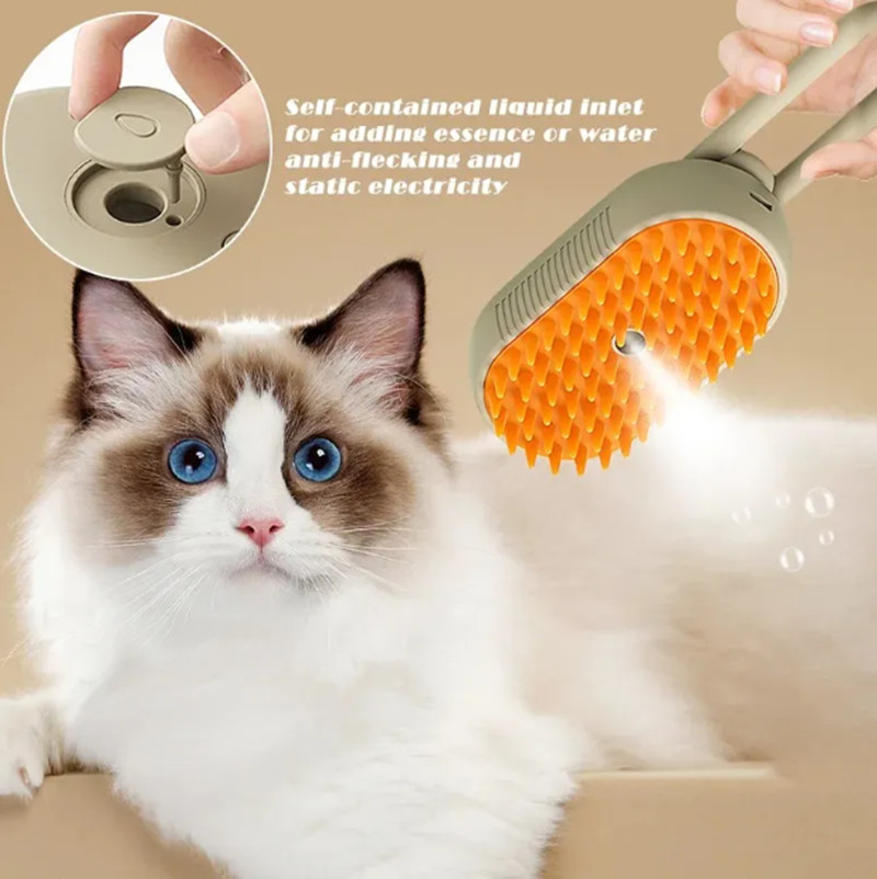 Pet Steam Brush Cat Dog Cleaning Steamy Spray Massage Beauty Comb 3 In 1 Hair Removal Grooming Supplies Pets Accessories