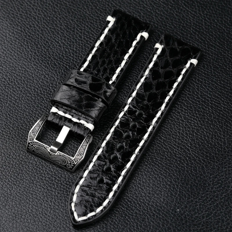 Handmade snake skin carved buckle watch strap 20 22 24 26MM black gray leather strap thick material mens military watch strap 240919