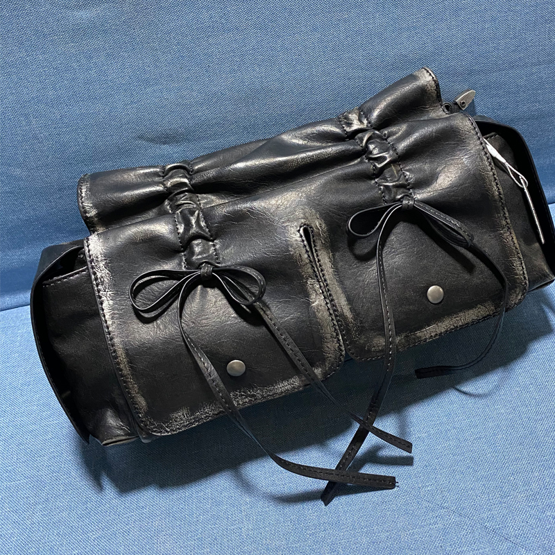 Square Drawstring Bow Moto & Bike Bags For Women Designer Handbag Purses 2024 New In Vintage Pleated Underarm Shoulder