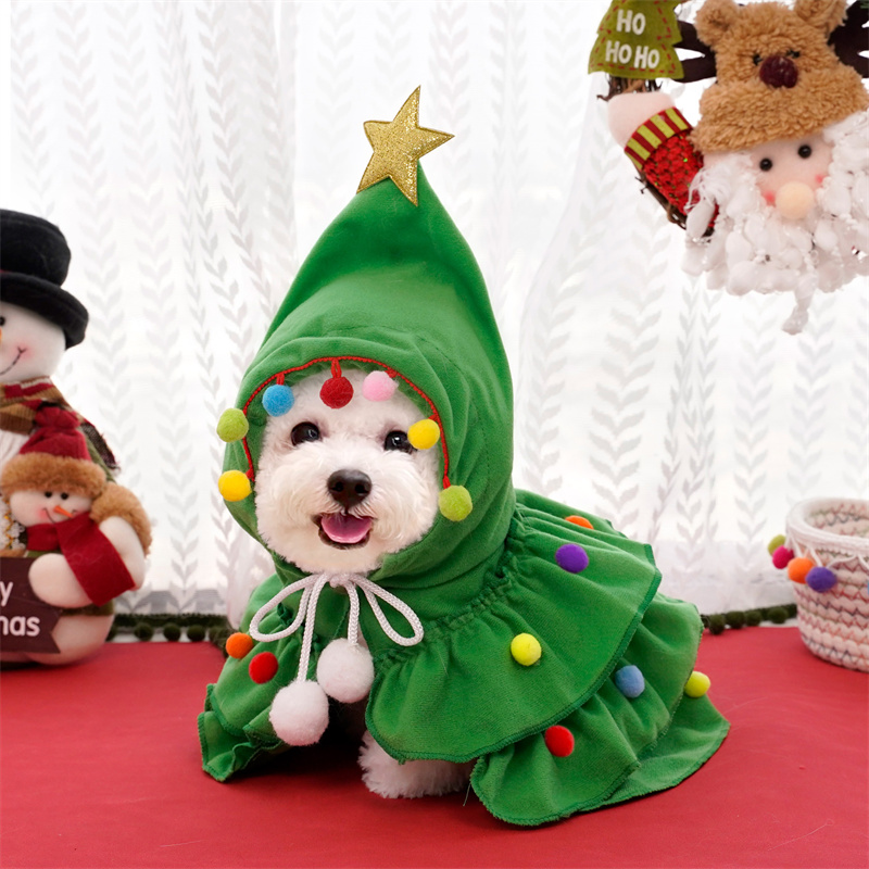 Dog Christmas Outfit Elf Costume Cat Cloak Puppy Clothes Kitten Cape Xmas Tree Costumes for Small Dogs Cats Pet Santa Gifts Free shipping