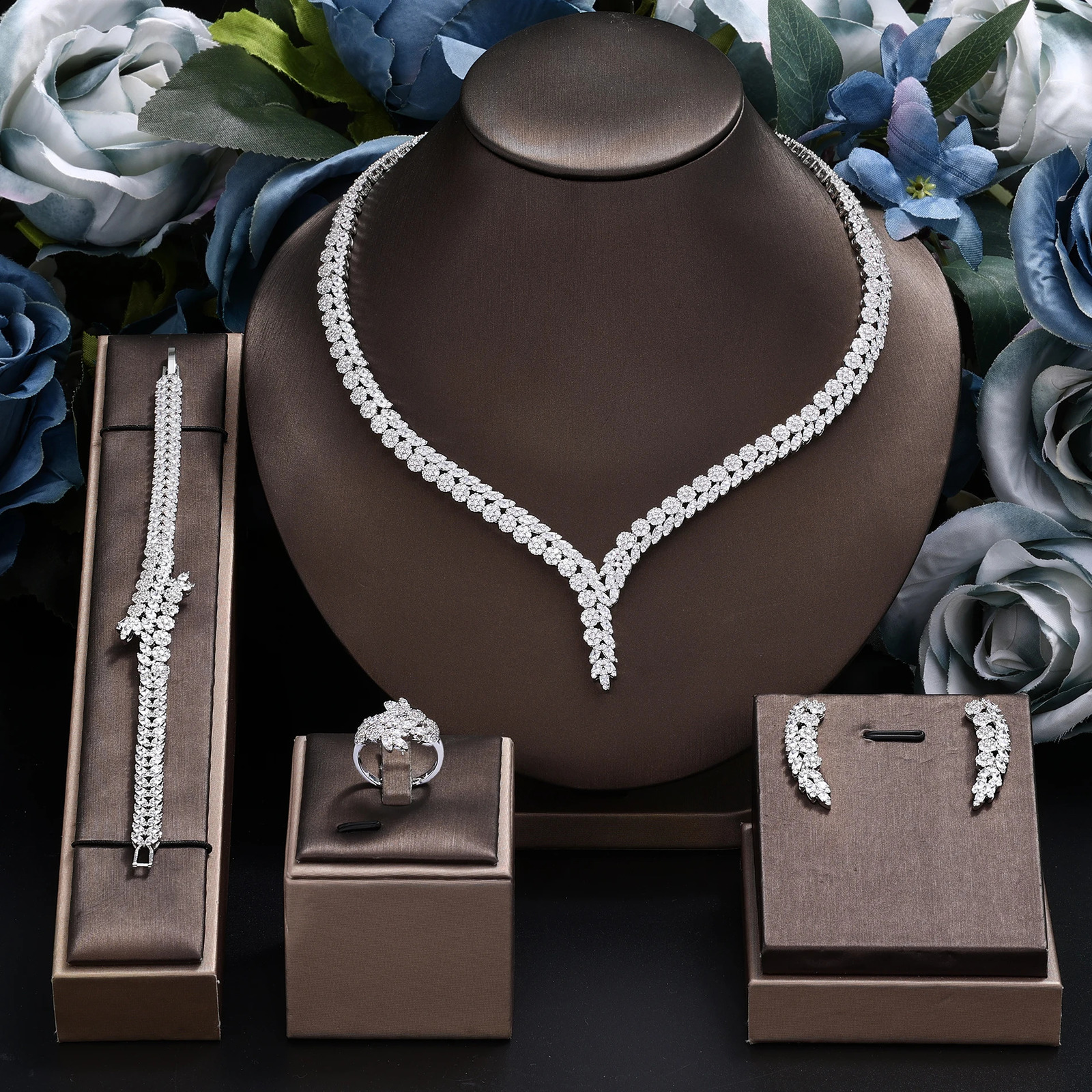Cubic Zirconia Womens Jewelry Necklace Bracelet Bridal Wedding Jewelry Set 240919