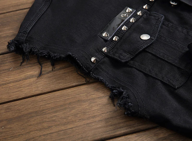 Idopy Fashion Mens Rivet Denim Vest Punk Party Studded Slim Fit Jean Jacket Male Sleeveless Waistcoat For Men Plus Size 240919