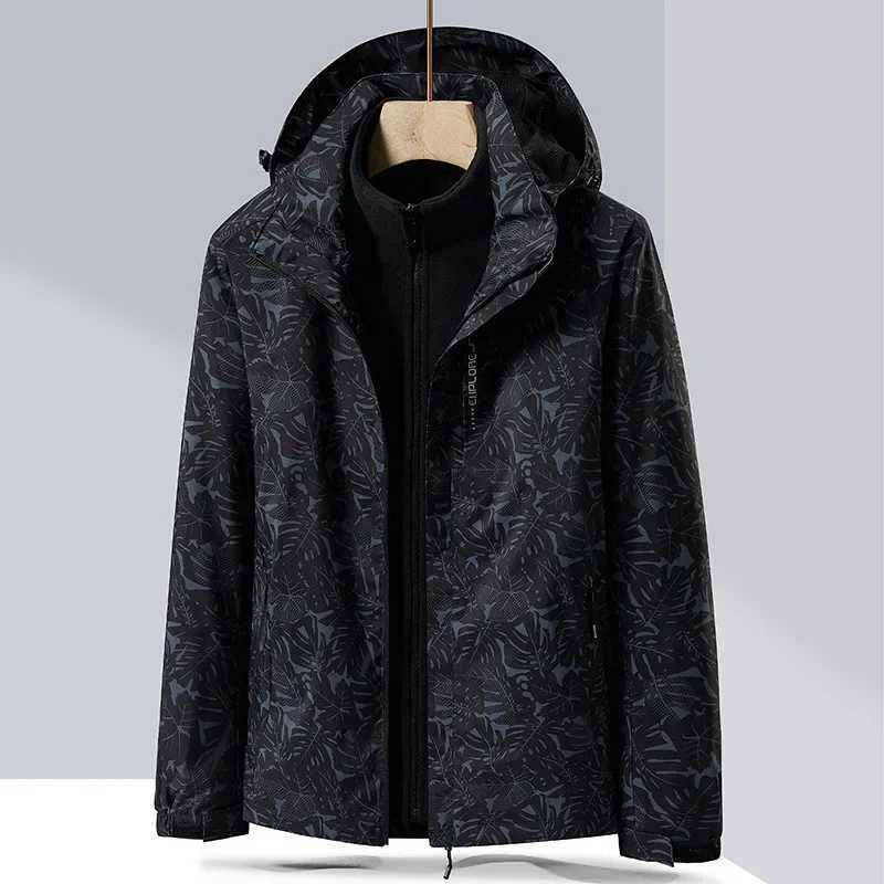 Outdoor Jacket 3 In 1 Men Women Winter Jacket Print Waterproof Windbreaker Outdoor Rain Hooded Fleece Jacket Ladies Snowboard Warm Snow Coat M240919