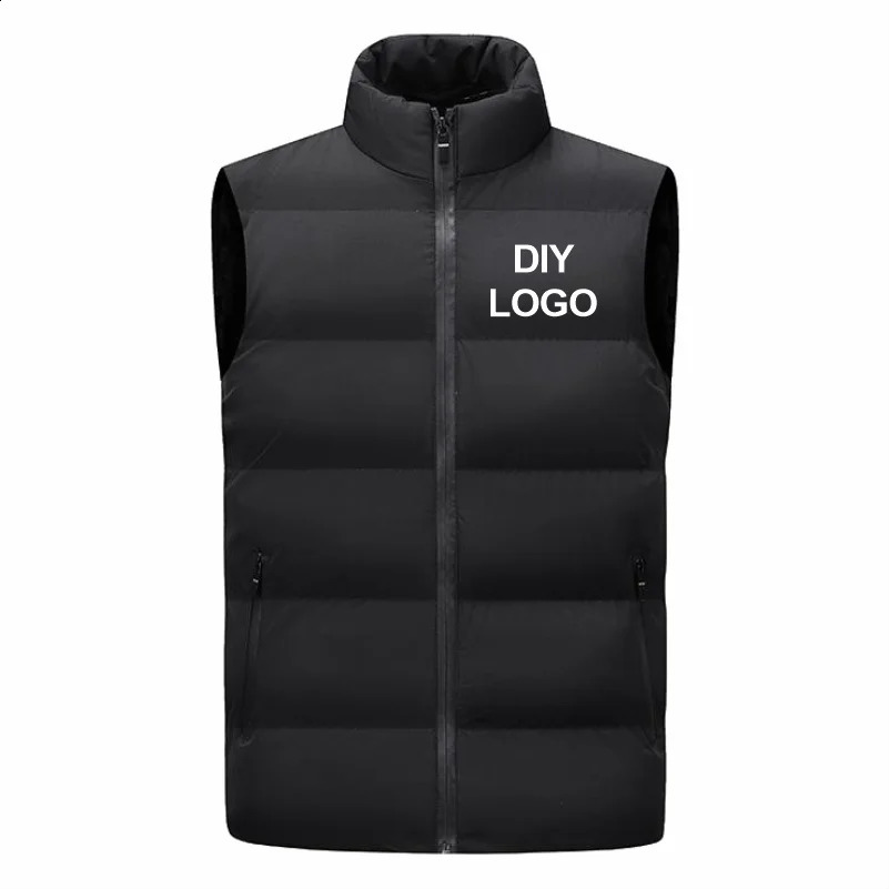 Sleeveless Vest Mens Stand Collar Thicken Jacket Down Windproof Winter Coat Custom Printing Company Diy Warm Vest 240912