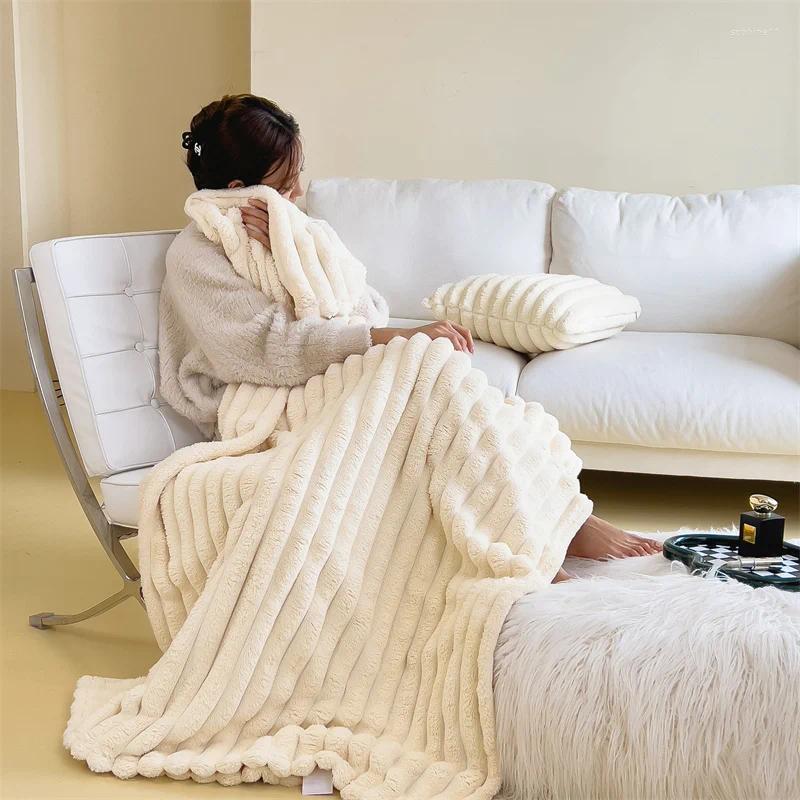 Blankets 1pc Double-sided Imitation Faux Fur Blanket Soft And Warm Throw Anti-static For Bedroom Guest Room Living Roo