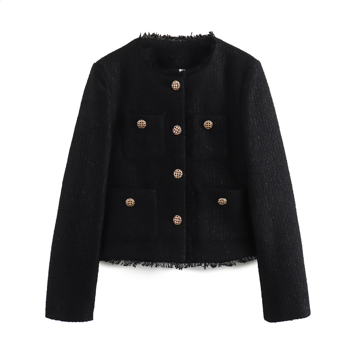 Womens Suits Blazers Autumn Fashion Women Camel Tweed Button Short Jacket Long Sleeve Jackets Frayed Cropped Tops Femininos Y2K Coats 231206