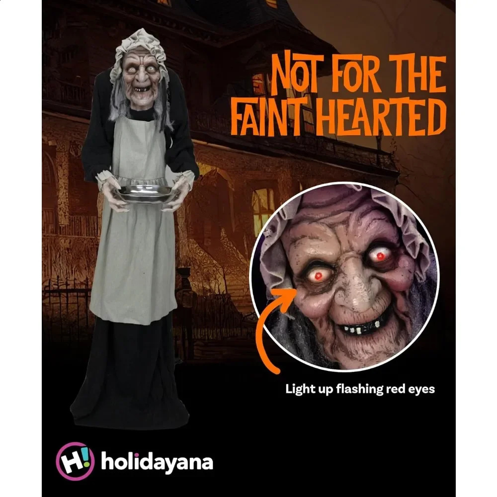 Halloween Animatronic Scary Old Lady with Candy Dish 5ft Animated Halloween Decoration Old Lady Horror Halloween Decoration 240913