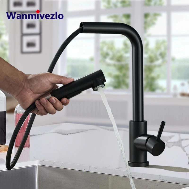 Black 360° Rotation Stream Sprayer Nozzle Stainless Steel Kitchen Sink Cold Taps Kitchen Faucet Deck Mounted Mixer Tap 240918