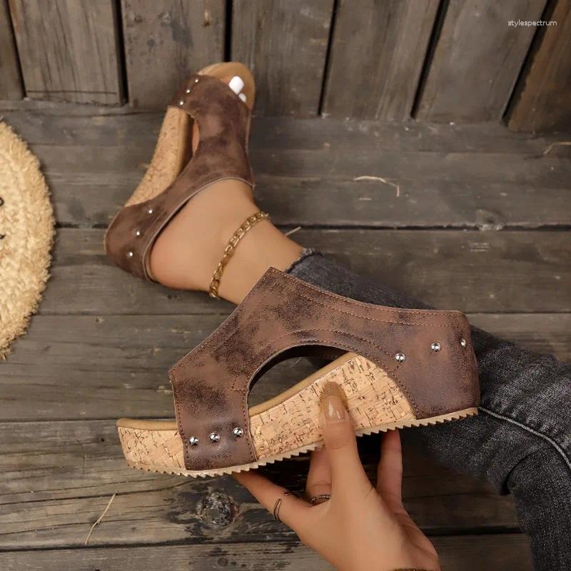 Sandals Women Wedges 2024 Summer Casual Solid Color Shoes For High Heels Designer Sandalias De Mujer