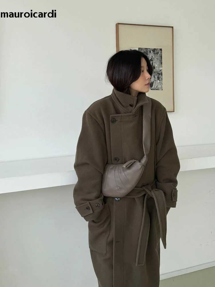 Men's Blends Mauroicardi Autumn And Winter Extra Long Warm Brown Blend Mens Designer Unisex Wool Coat J240830t4eq