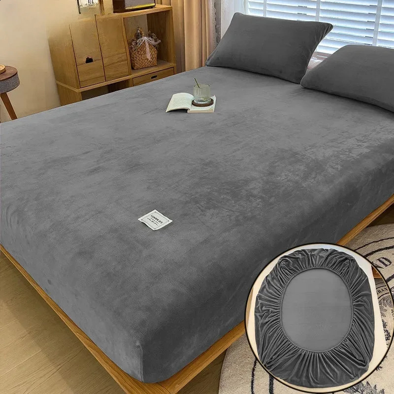 Sheet Winter bamboo fiber thick velvet bedding elastic bedding fluffy coral velvet bedding 240918