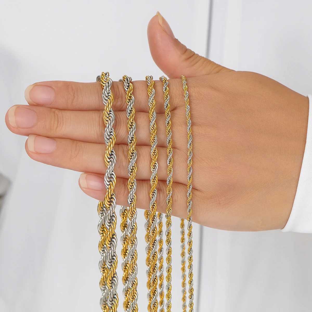 Width 2.3mm/3mm/4mm/5mm/6mm Stainless Steel Rope Chain Men Statement Gold Twisted Silver Color Necklace 16 to 30 InchesX240919