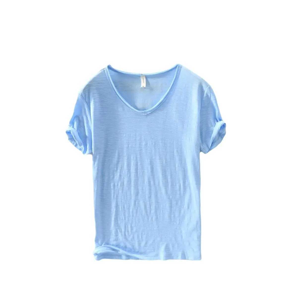 High Quality summer new 100% pure cotton white T-shirt mens V-neck solid color casual T-shirt basic T-shirt plus size 3XL short sleeved top T250108