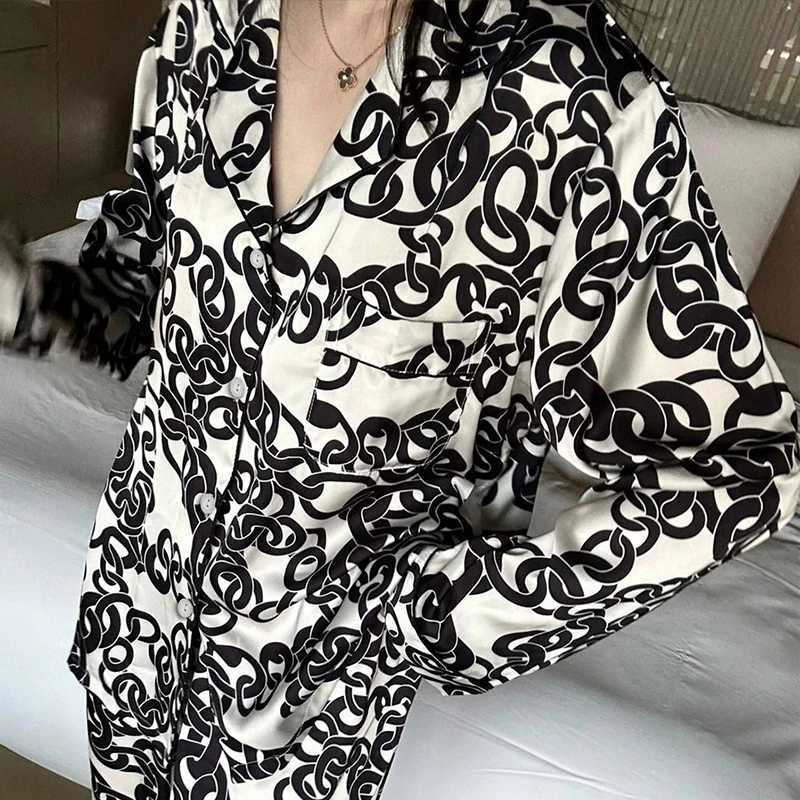 Spotted Leopard Print Pajama Set for Womens Countryside Style Long Sleeve Pants for Womens Lounge 2024 Spring/Summer Cartoon Printed Pajama Set W24091