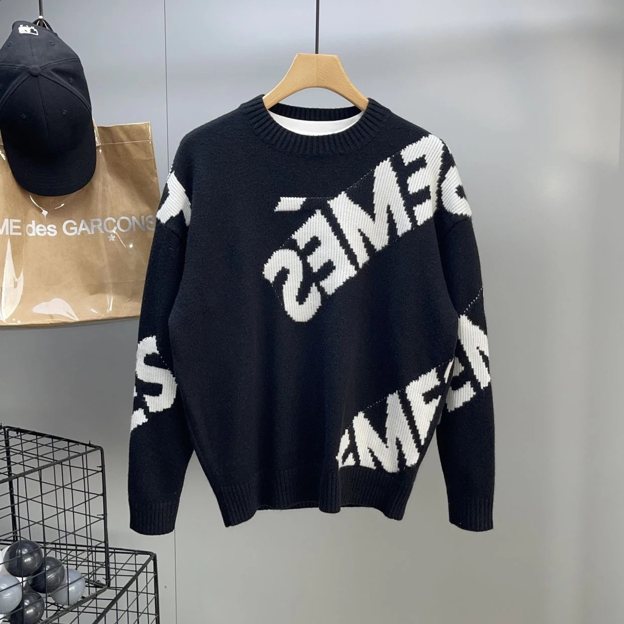 Knit Sweater Male Letter Green Mens Clothing Round Collar Pullovers Crewneck Street Korean Fashion Plus Size Tops Mode Old 240911
