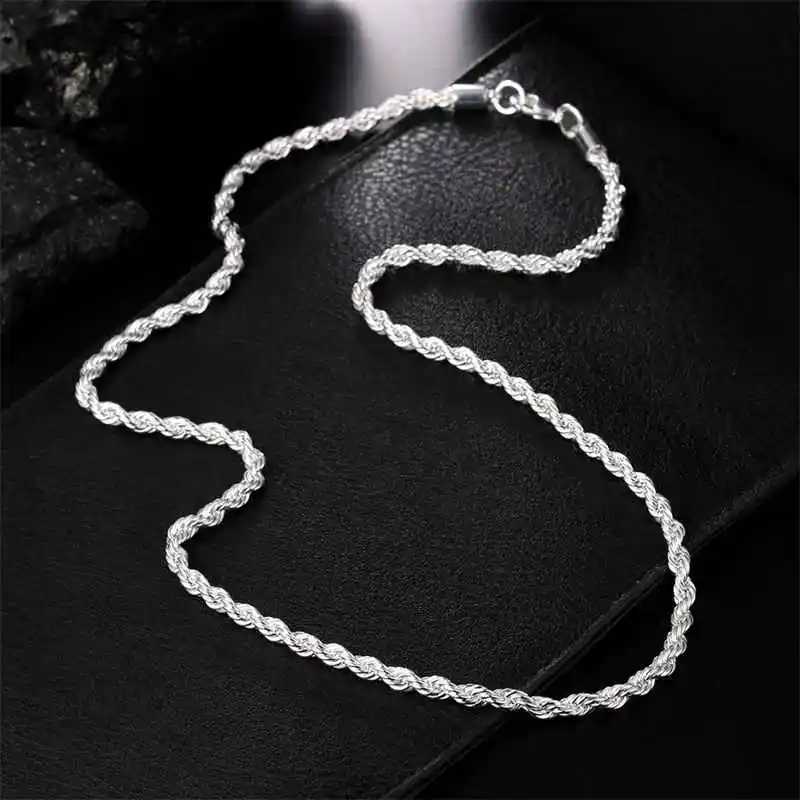 Classic 925 Sterling Silver Twisted Rope Chain Men Necklace Width 4MM Figaro Cuban Chain Necklace For Men Women Jewelry GiftsX240919
