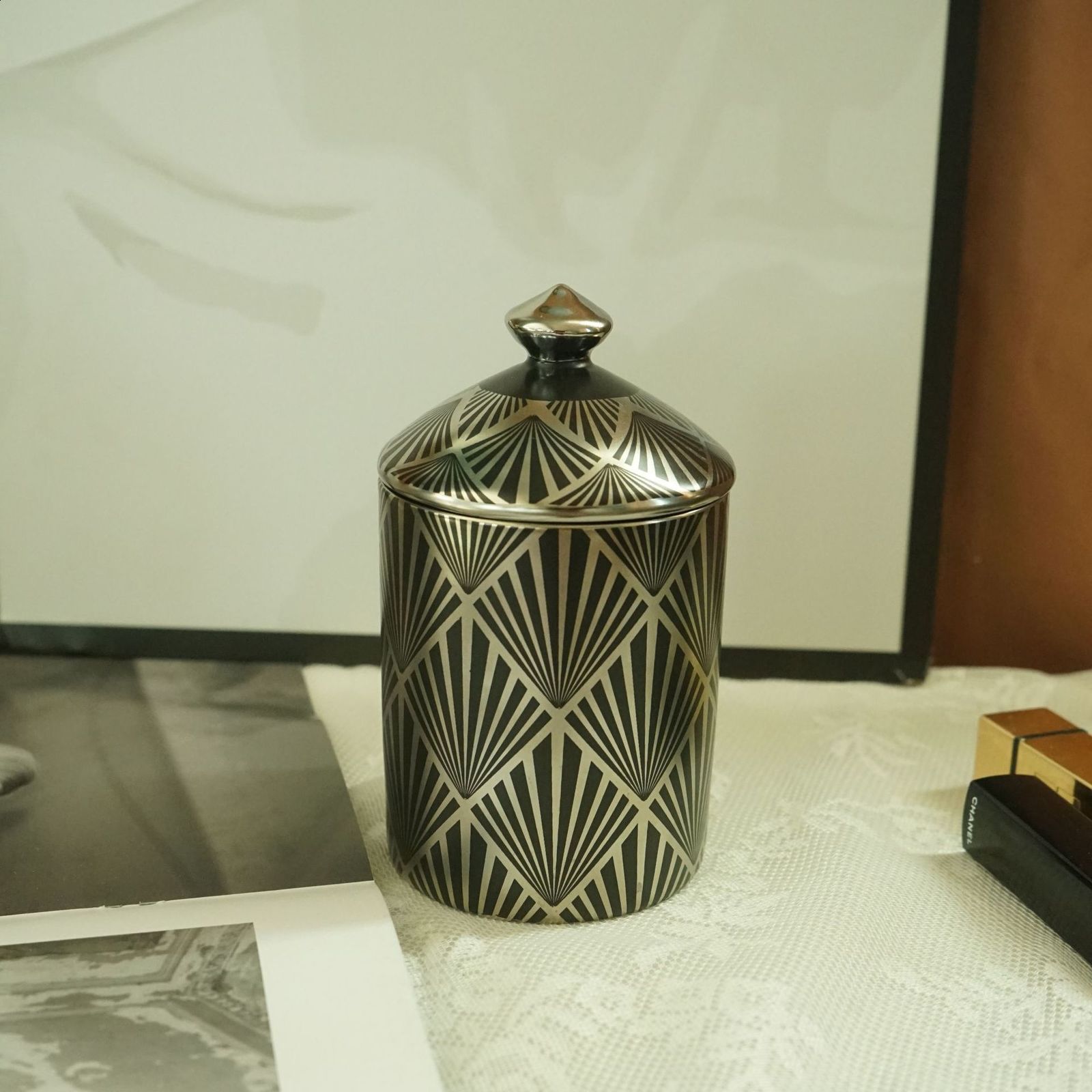 Courtly Check Enamel Canister Black-and-White Kitchen Storage Container with Lid Mini 240820