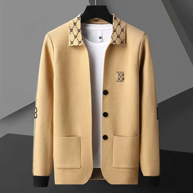Men's Sweaters High end brand jacquard lapel mens knitted cardigan 2023 spring and autumn new fashion casual exquisite embroidery sweater jacket 