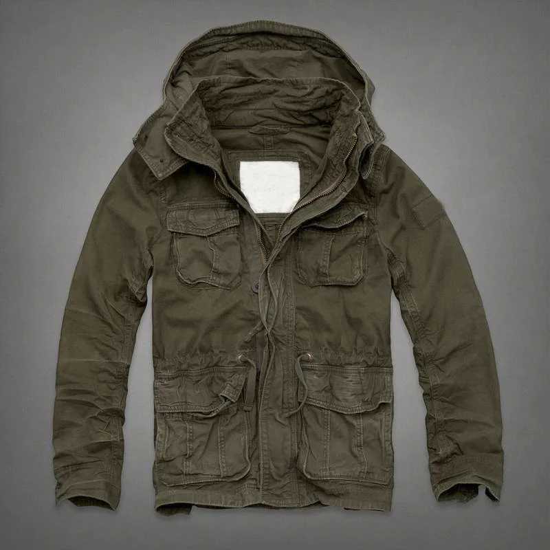 Outdoor Jacket Fashion Mens Heavy Washed Cotton Tooling Hooded Jacket Personality Leisure Cargo Jacket Stand Collar Multi-pocket Outdoor Coats M240919
