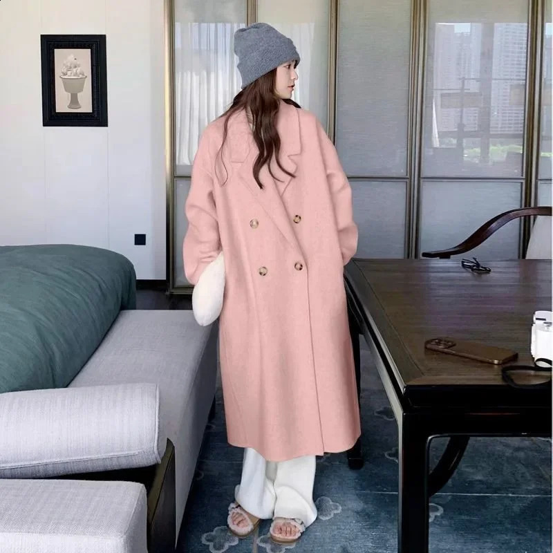 Fashionable loose wheat colored wool womens jacket autumnwinter coat Korean fashion long sleeved 240918