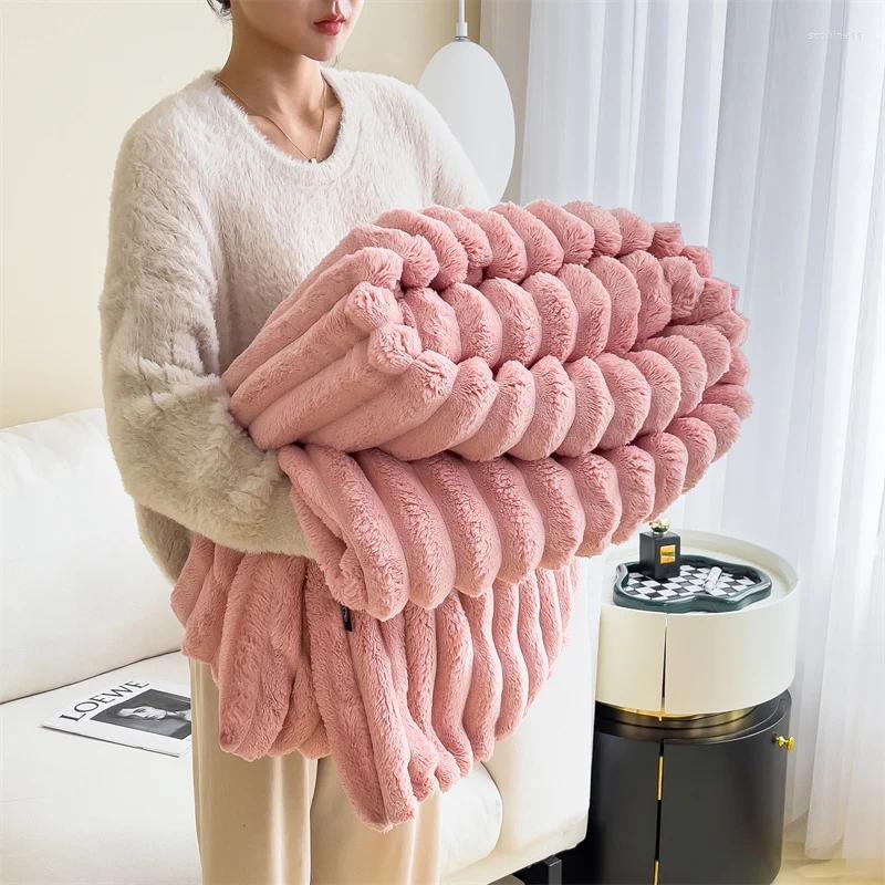 Blankets 1pc Double-sided Imitation Faux Fur Blanket Soft And Warm Throw Anti-static For Bedroom Guest Room Living Roo
