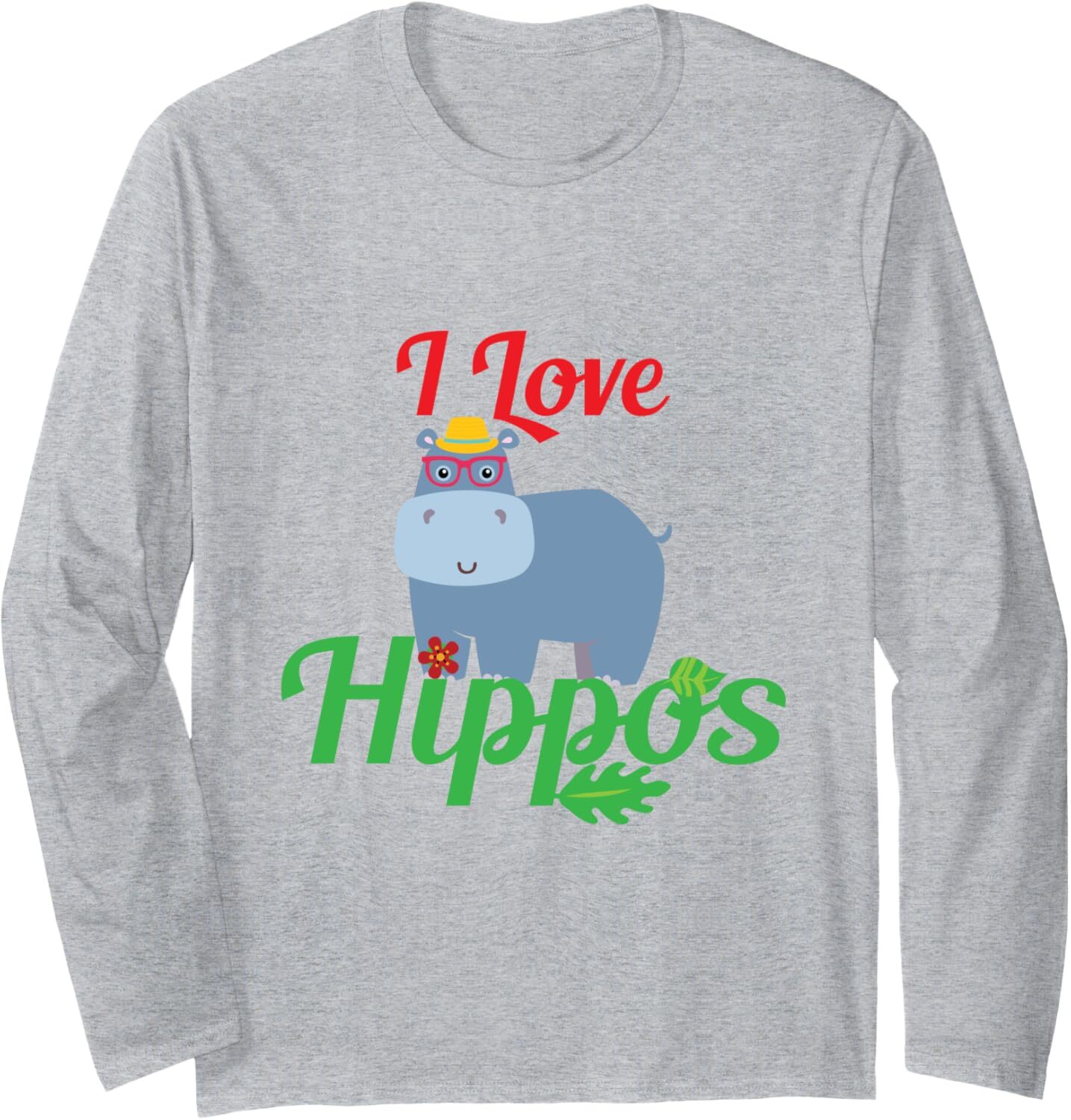 Long Sleeve Shirts for Men sweatshirt I Love Hippos Cute Hippo With Hat And Glasses Animal Long Sleeve Tee Streetwear Casual tops clothes fashion