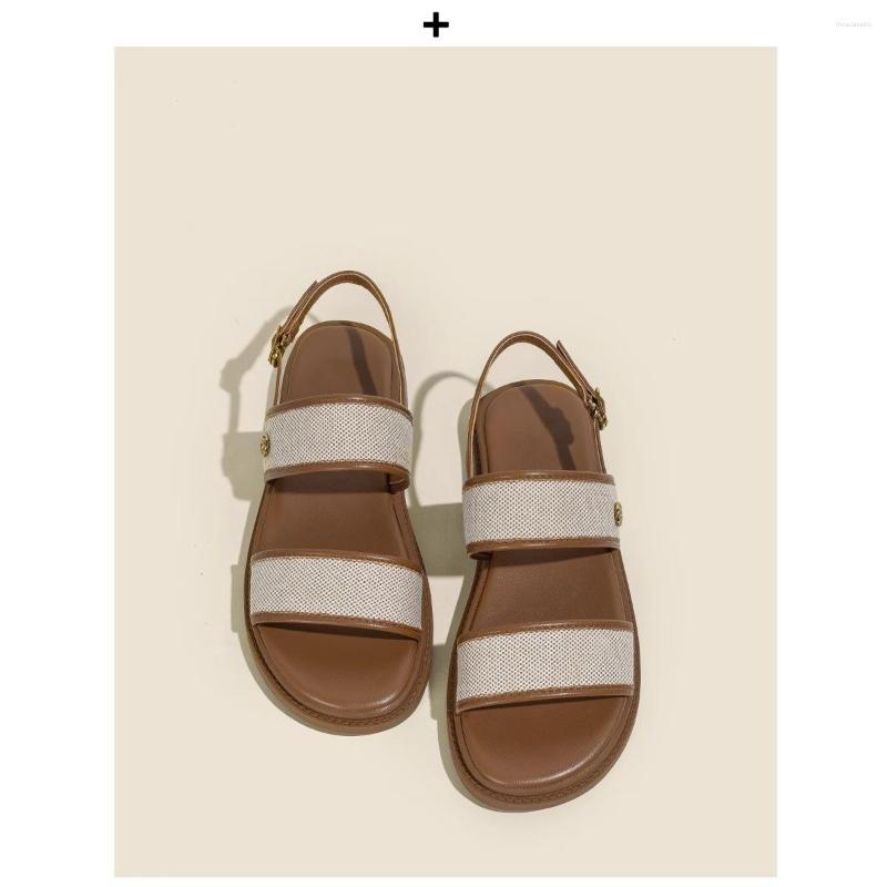 Sandals Fragrant Style Flat Women's French Fashionable Casual Soft Leather Roman Beach Shoes With Buckle