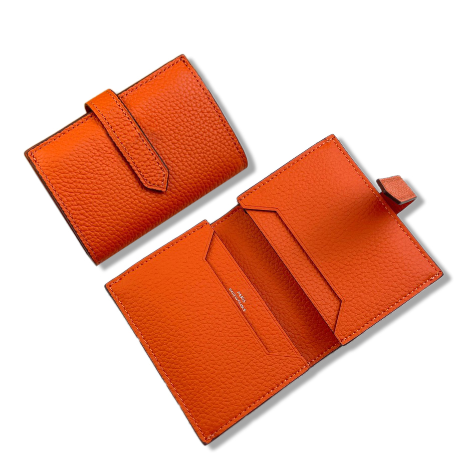 Top Original Leather Designer Card Holder Men womens Luxury Folding Small Wallet Business Card Holder coin purse Minimalist Fashion Orange designer wallet With box