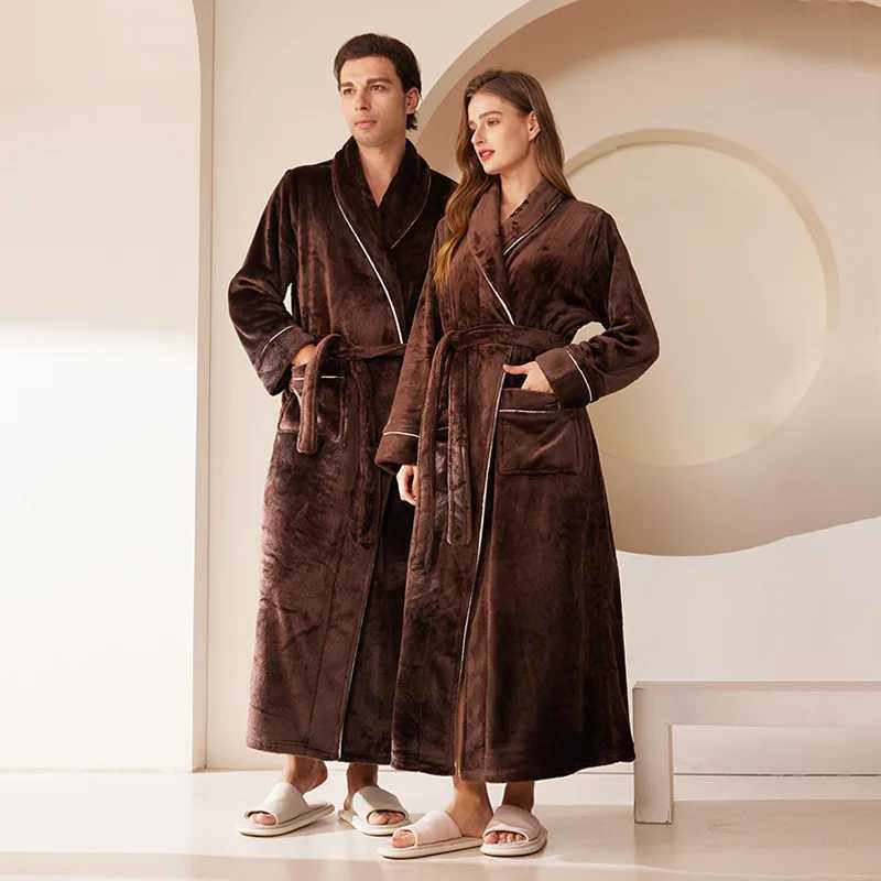 Men Bathrobe Extra Long White For Hotel Robe Sauna And Swimming Pool Soft Winter Flannel Robe Large Size Warm Nightgowns For Men Y240919