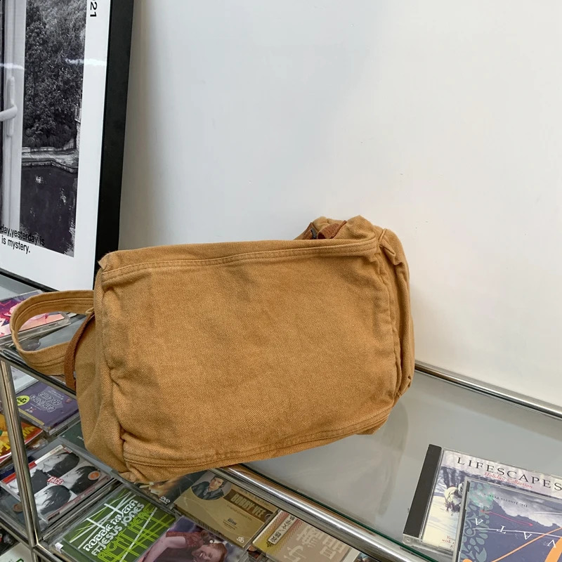 Multi pocket canvas large-sized handbag for women and students. Large street hip-hop fabric zipper messenger bag 240918
