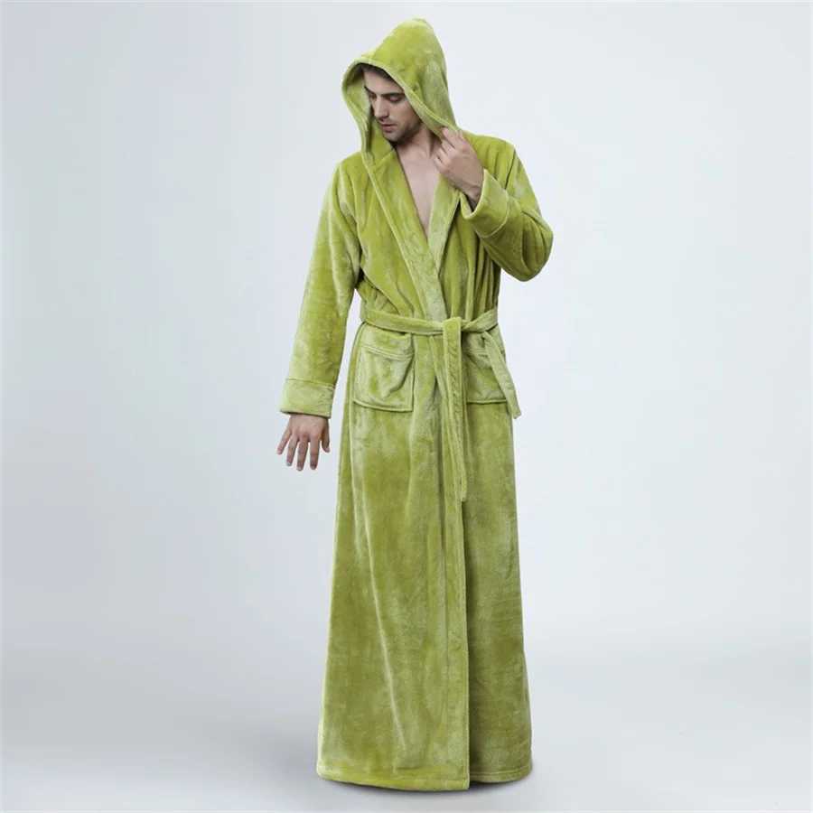 Mens Winter Bathrobe Hooded Robes Long Sleepwear Warm Plush ShawlShower Robe Night Gown Homewear Pajama Man Clothes for Sleep Y240919