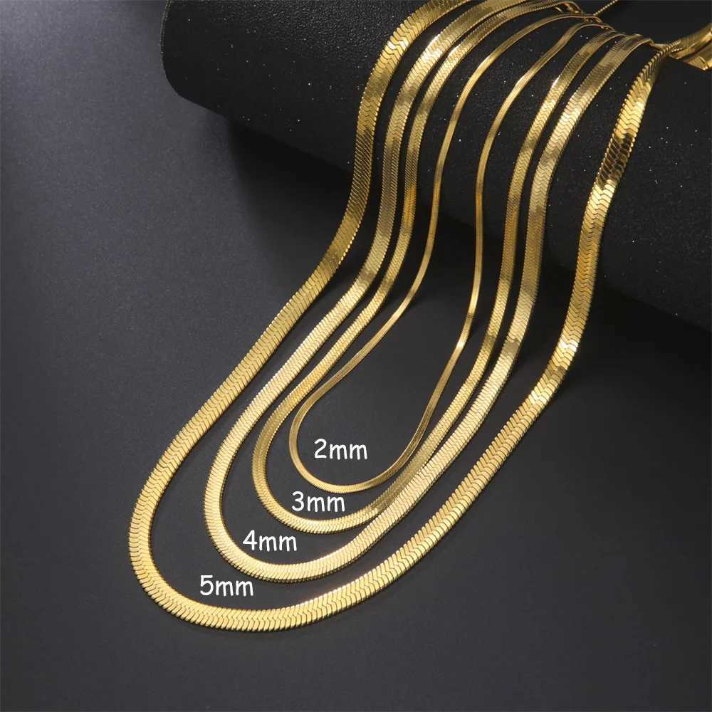 Skyrim Snake Chain Necklace Men Women Stainless Steel 2/3/4/5mm Wide Flat Herringbone Neck Chains Trend Hip Hop Jewelry Gift HotX240919